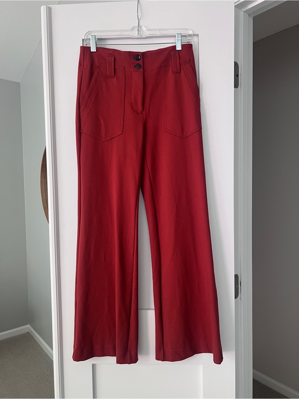 Anthropologie Red High-Waist Wide-Leg Trousers